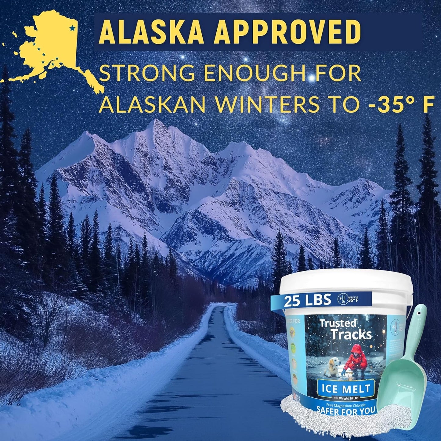 25 LBS Premium Snow Melter, Pet Safe, Pure Magnesium Chloride, Safer for Pets, Concrete, Effective to -35 F