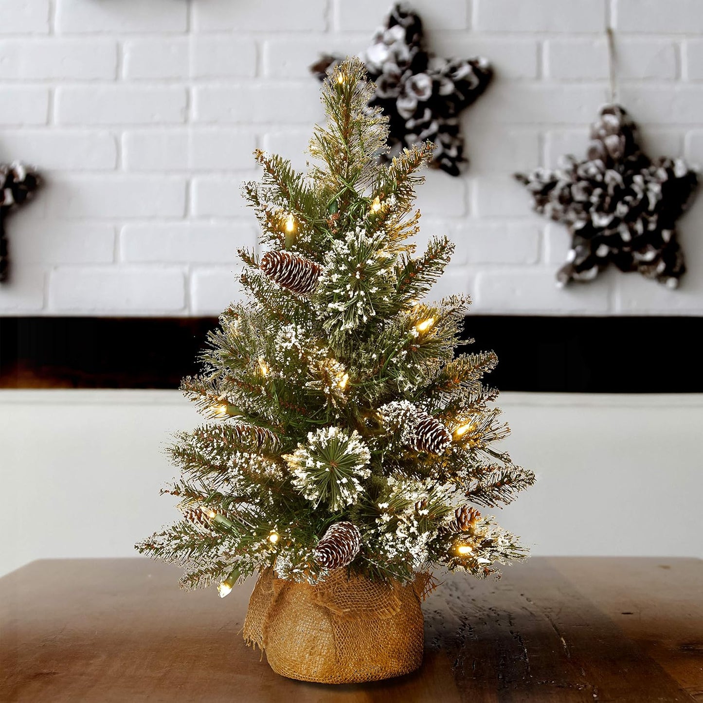 2 ft Pre-Lit Glittery Mini Artificial Christmas Tree with LED Lights