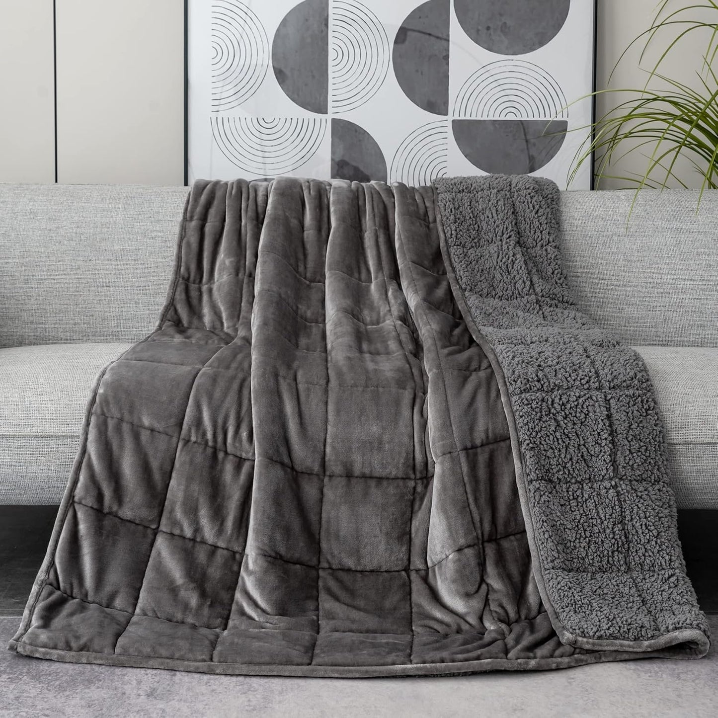 Weighted Blanket for Adults 15-Pound Queen Size Sherpa Fleece 60 x 80 Inches, Gray