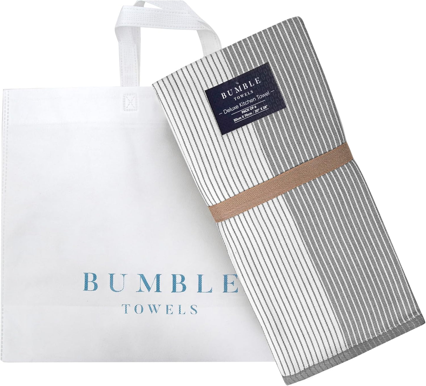Premium Cotton Kitchen Towels (20"x 28", 6-Pack) | Absorbent Dish Cloths with Hanging Loop | Gray