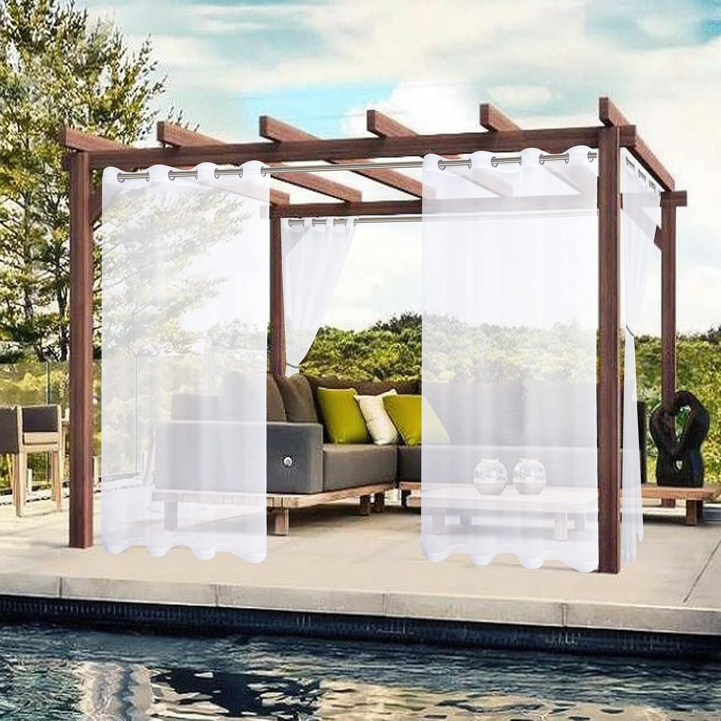 2 Panels Grommet Indoor Voile Curtain for Patio Waterproof