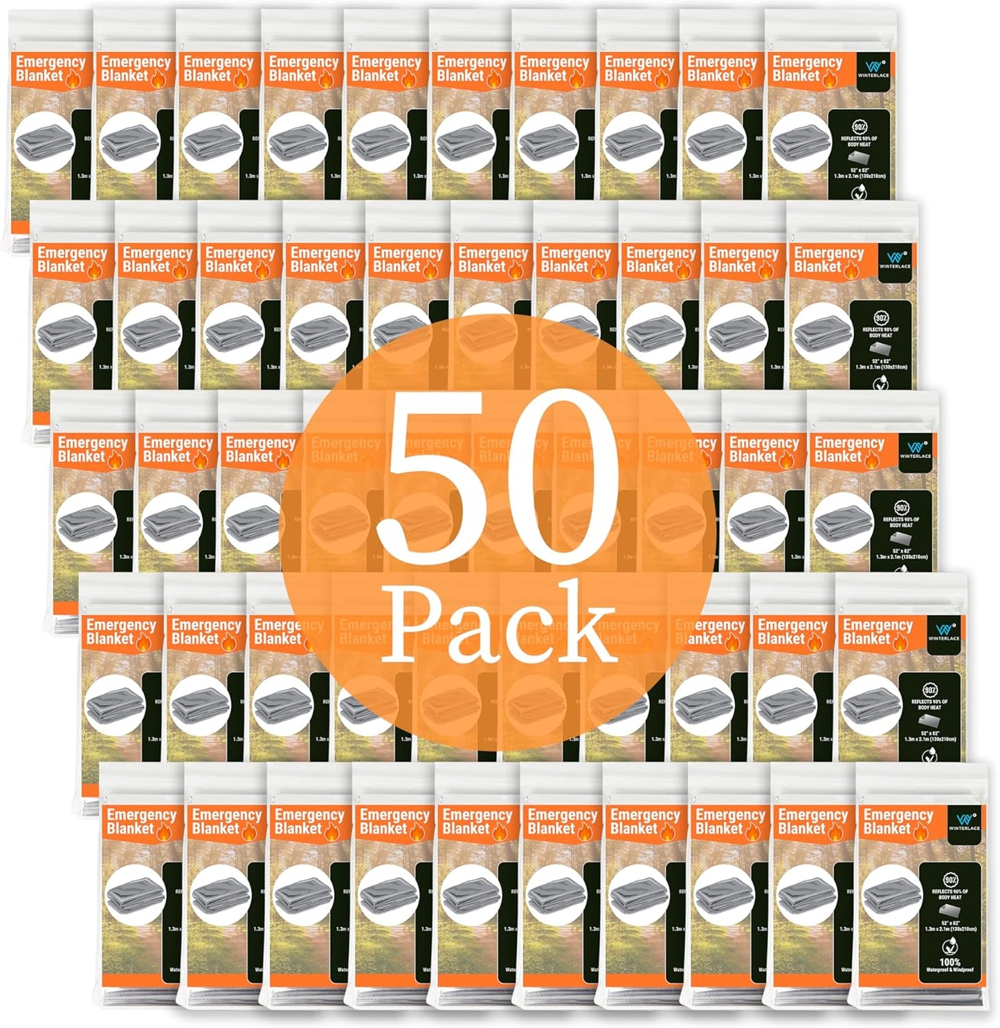 Emergency Mylar Blankets – 50-Pack Thermal Survival & Rescue Blankets (52" x 82")