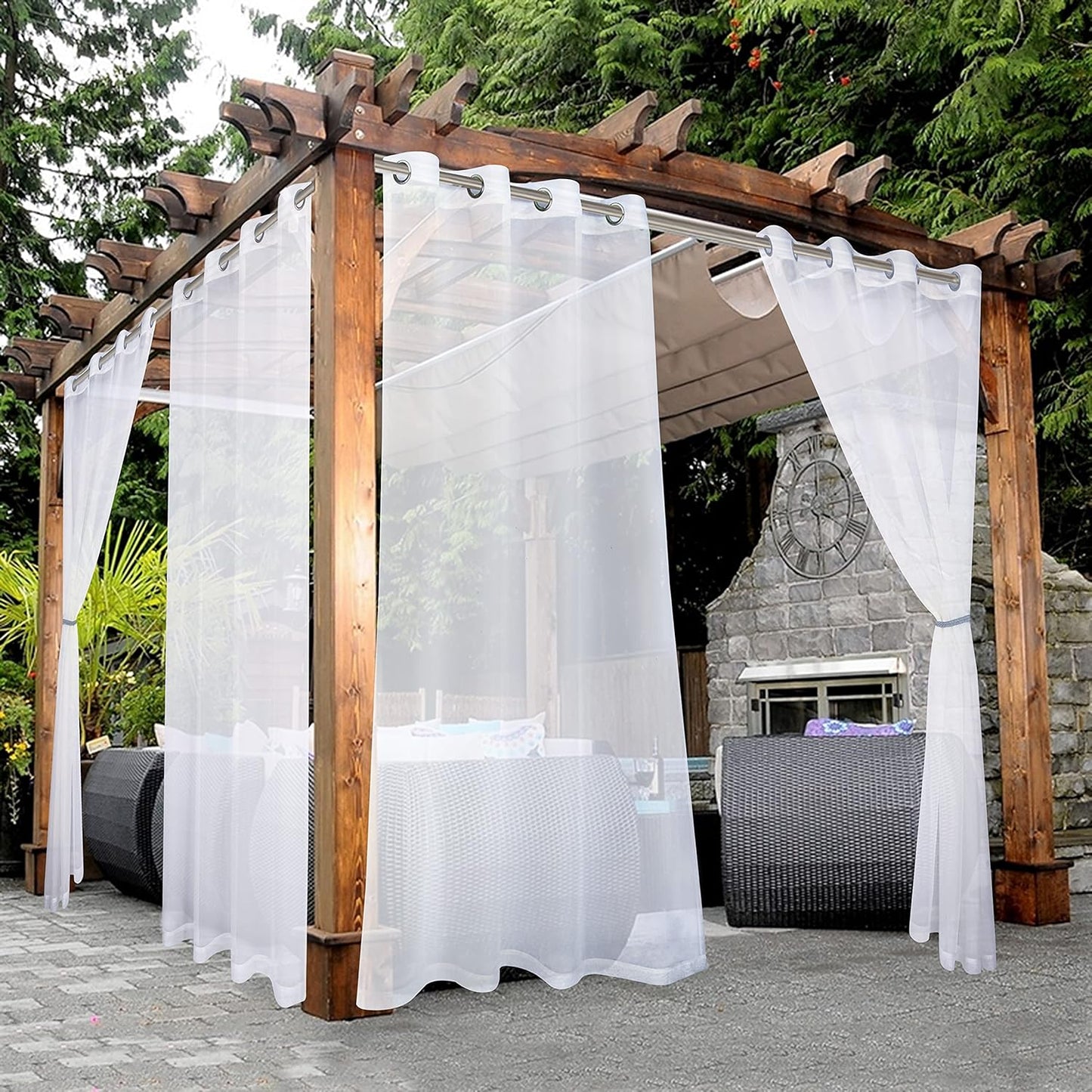 2 Panels Grommet Indoor Voile Curtain for Patio Waterproof