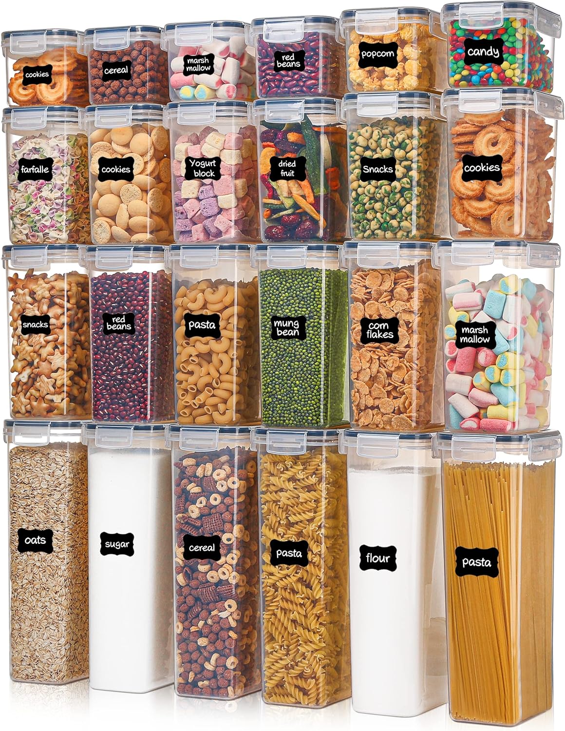 24-Piece Airtight Plastic Food Storage Container Set with Lids for Kitchen and Pantry Organization