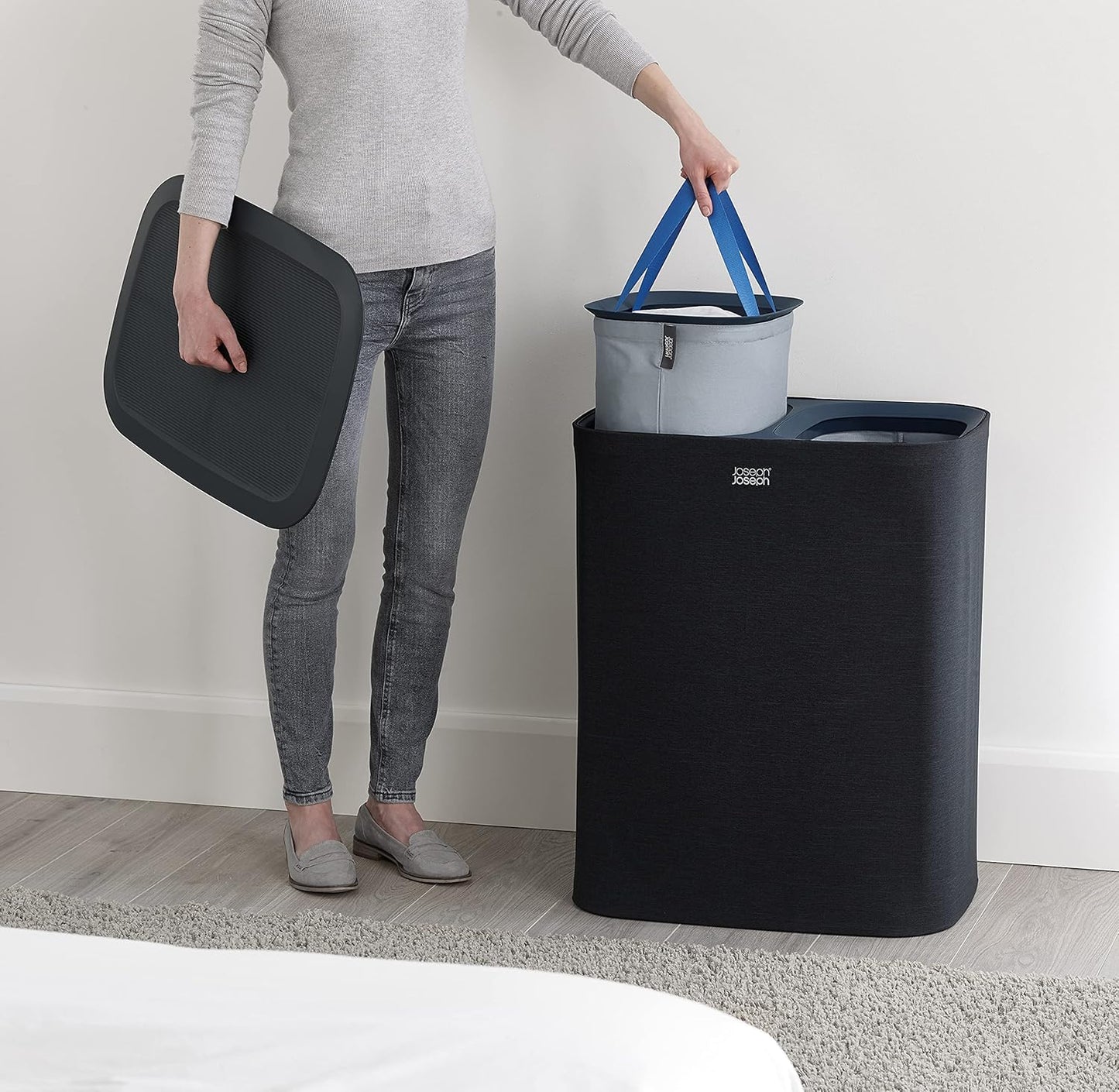 90L Laundry Hamper with Lid and 2 Removable Bags with Handles