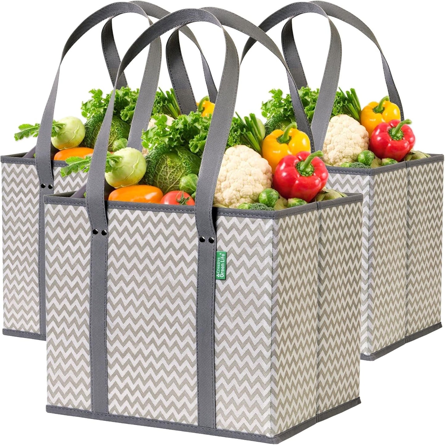 Heavy-Duty Reusable Grocery Bags (3-Pack) – Stand-Up Tote Bags with Foldable Design