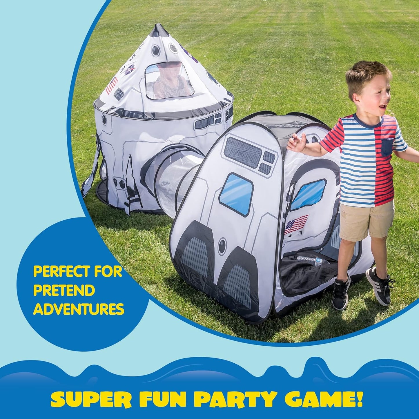 White Rocket Ship Play Tent Set with Tunnel - Indoor/Outdoor Kids' Spaceship Tent