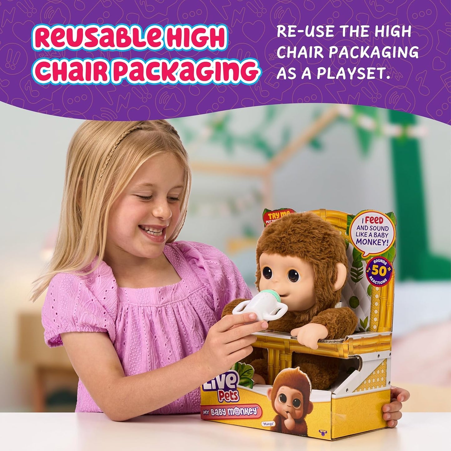 My Baby Monkey Mango - Interactive Plush Toy with 50+ Sounds for Ages 4+