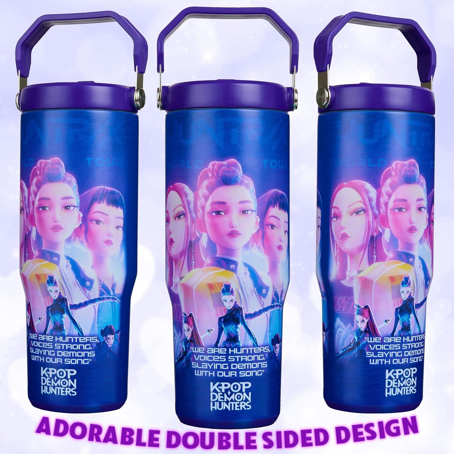KPop Demon Hunters 30oz Tumbler with Straw & Handle – Insulated Stainless Steel Travel Mug for Girls & Teens