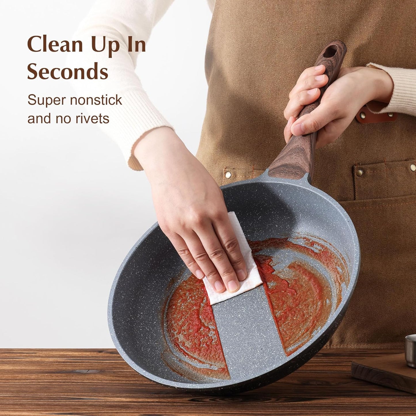 9.5-Inch Nonstick Frying Pan with Swiss Granite Coating | Healthy Stone Cookware, PFOA Free