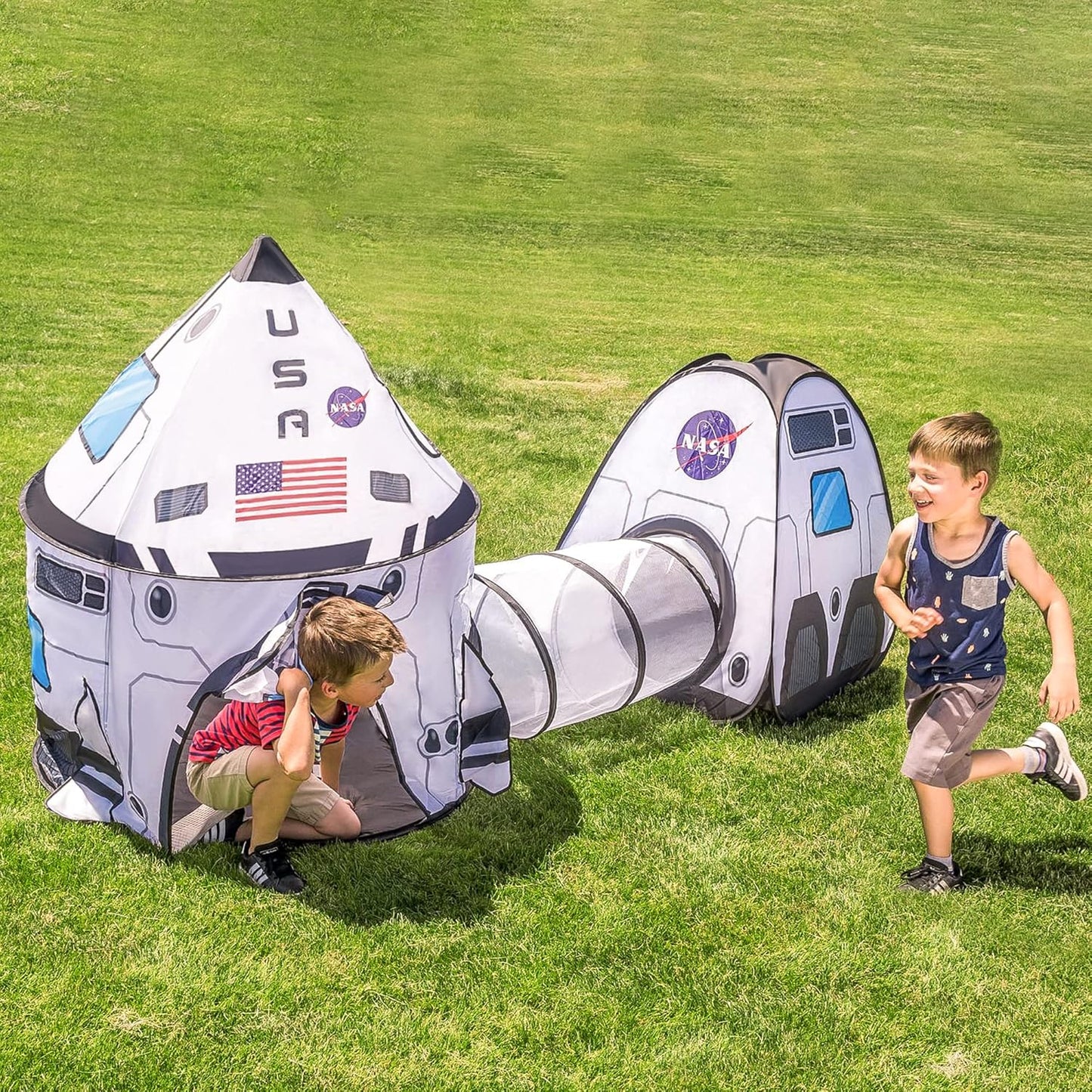White Rocket Ship Play Tent Set with Tunnel - Indoor/Outdoor Kids' Spaceship Tent