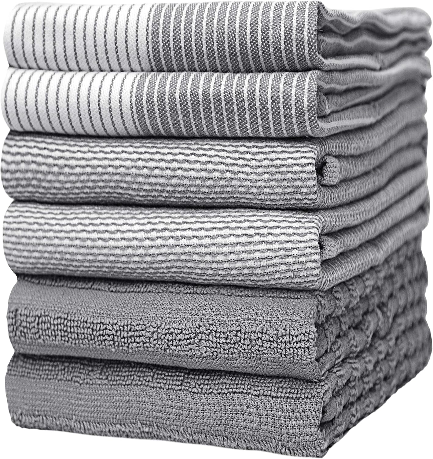 Premium Cotton Kitchen Towels (20"x 28", 6-Pack) | Absorbent Dish Cloths with Hanging Loop | Gray