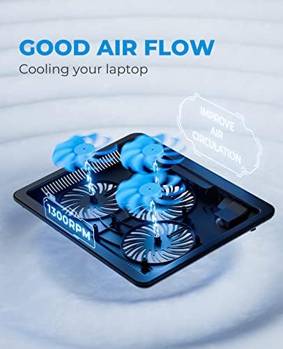 Slim Laptop Cooling Pad, 15.6"-17", USB Powered, 3-Fan Portable Cooler