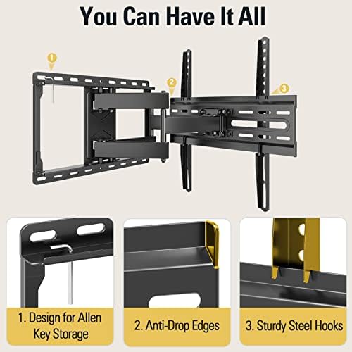 Full Motion TV Wall Mount for 32–65” TVs – Swivel, Tilt, Dual Arms, Fits 16” Studs, Max VESA 400x400, Holds up to 99lbs