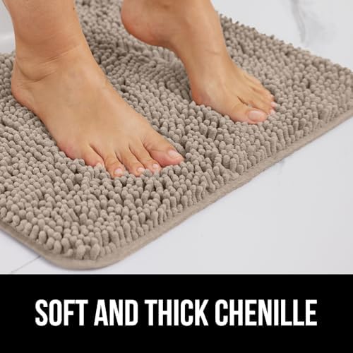 Plush Chenille Toilet Contour Rug – Soft, Absorbent, Rubber Backed, Machine Washable, 22.5x19.5, Beige