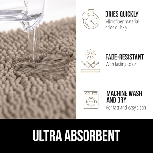 Plush Chenille Toilet Contour Rug – Soft, Absorbent, Rubber Backed, Machine Washable, 22.5x19.5, Beige