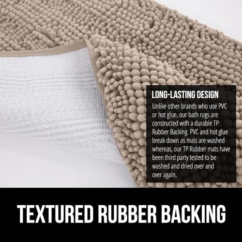 Plush Chenille Toilet Contour Rug – Soft, Absorbent, Rubber Backed, Machine Washable, 22.5x19.5, Beige