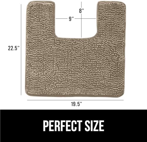 Plush Chenille Toilet Contour Rug – Soft, Absorbent, Rubber Backed, Machine Washable, 22.5x19.5, Beige
