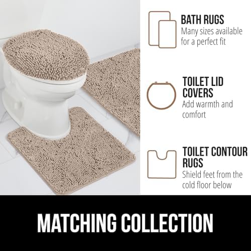 Plush Chenille Toilet Contour Rug – Soft, Absorbent, Rubber Backed, Machine Washable, 22.5x19.5, Beige