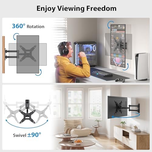 Full Motion Wall Mount for 13–42” TVs & Monitors – Swivel, Tilt, Extend, Rotate – Fits Echo Show 15/21, Max VESA 200x200, Holds up to 44lbs