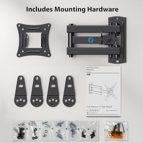 Full Motion Wall Mount for 13–42” TVs & Monitors – Swivel, Tilt, Extend, Rotate – Fits Echo Show 15/21, Max VESA 200x200, Holds up to 44lbs