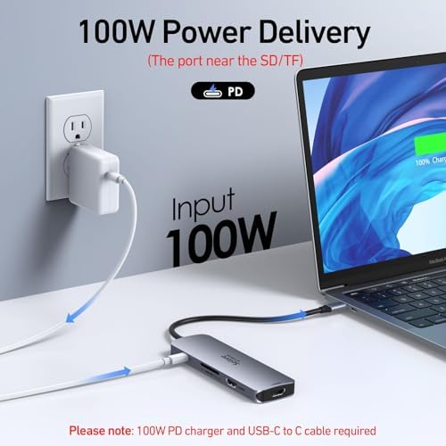 USB-C Docking Station with Dual HDMI, PD Charging, SD/TF, USB A&C 3.0 Ports – Compatible with Laptops like Dell XPS, HP, Lenovo, Surface, Yoga, and More