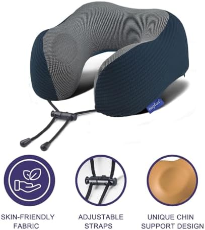 Memory Foam Travel Neck Pillow – Comfortable Headrest for Flights, Portable, Deep Blue, Medium (120-200LB)