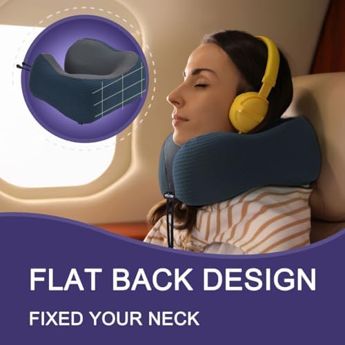 Memory Foam Travel Neck Pillow – Comfortable Headrest for Flights, Portable, Deep Blue, Medium (120-200LB)