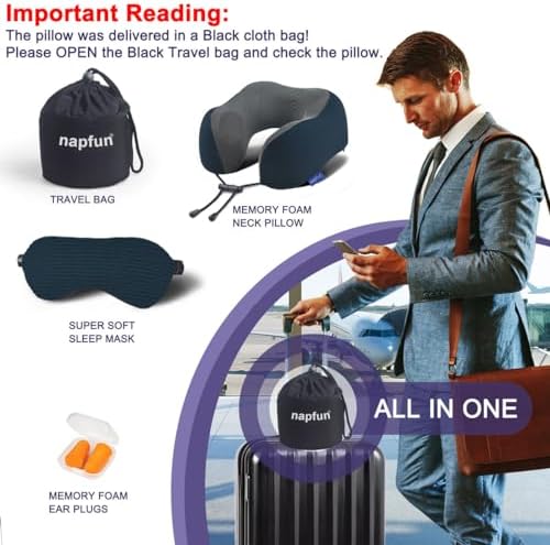 Memory Foam Travel Neck Pillow – Comfortable Headrest for Flights, Portable, Deep Blue, Medium (120-200LB)