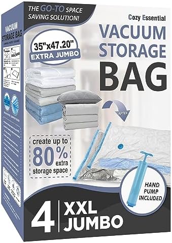 4-Pack XXL Vacuum Storage Bags – Extra Large Space Saver for Bedding, Comforters, Blankets, Toys (47x35 in)