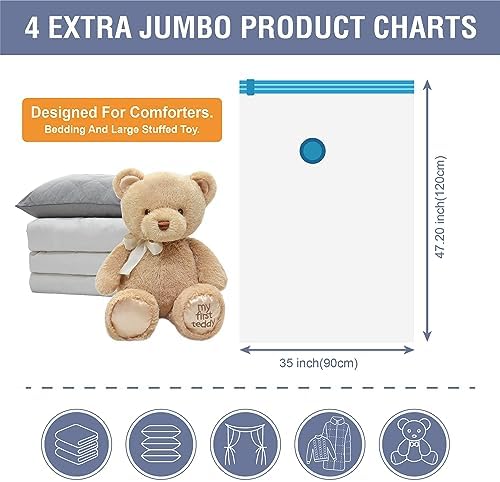 4-Pack XXL Vacuum Storage Bags – Extra Large Space Saver for Bedding, Comforters, Blankets, Toys (47x35 in)