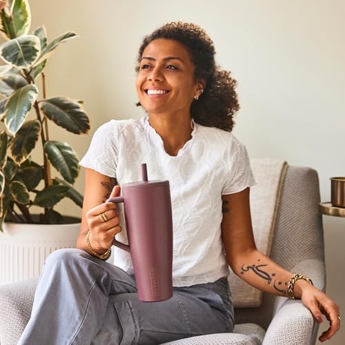 40 oz Insulated Tumbler with Handle and Straw, Leakproof, Stainless Steel, Cup Holder Friendly, Mocha
