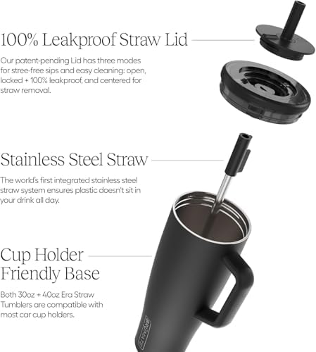 40 oz Insulated Tumbler with Handle and Straw, Leakproof, Stainless Steel, Cup Holder Friendly, Mocha