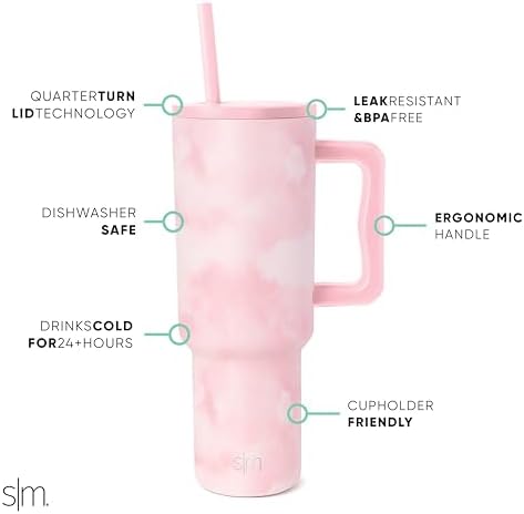 40 oz Tumbler with Handle & Straw Lid, Insulated Stainless Steel, Travel Mug, Cupholder Friendly, Blush Tie Dye