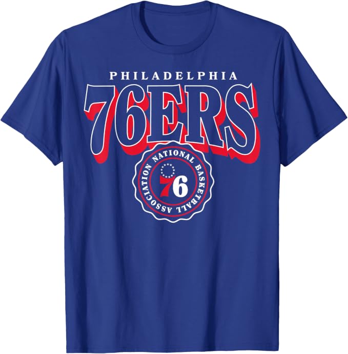 Philadelphia 76ers Arched Crest Graphic T-Shirt – Official NBA Navy Blue Fan Tee, Small