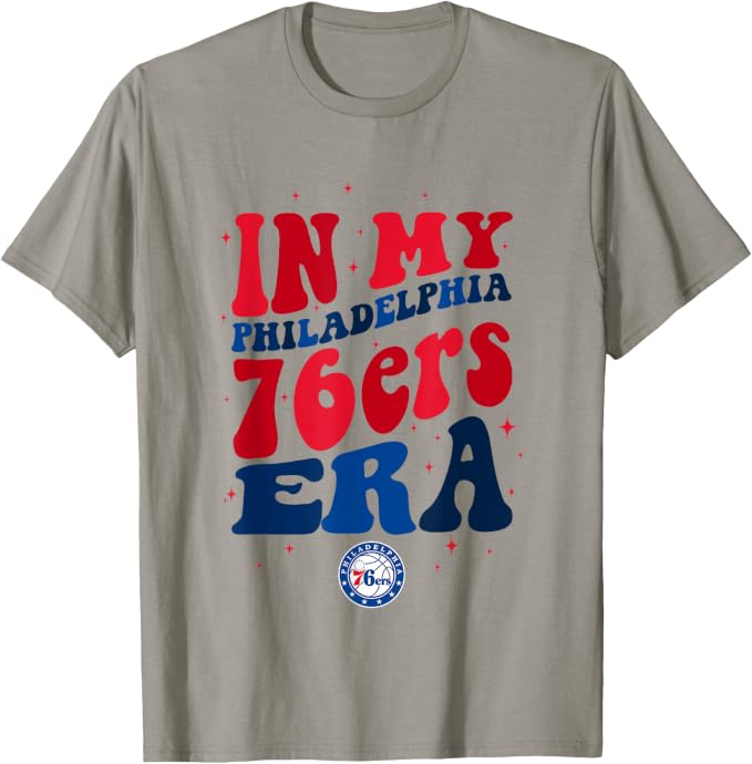 Philadelphia 76ers “In My 76ers Era” Retro Wave Logo T-Shirt – Men's Slate Gray Graphic Fan Tee, Small