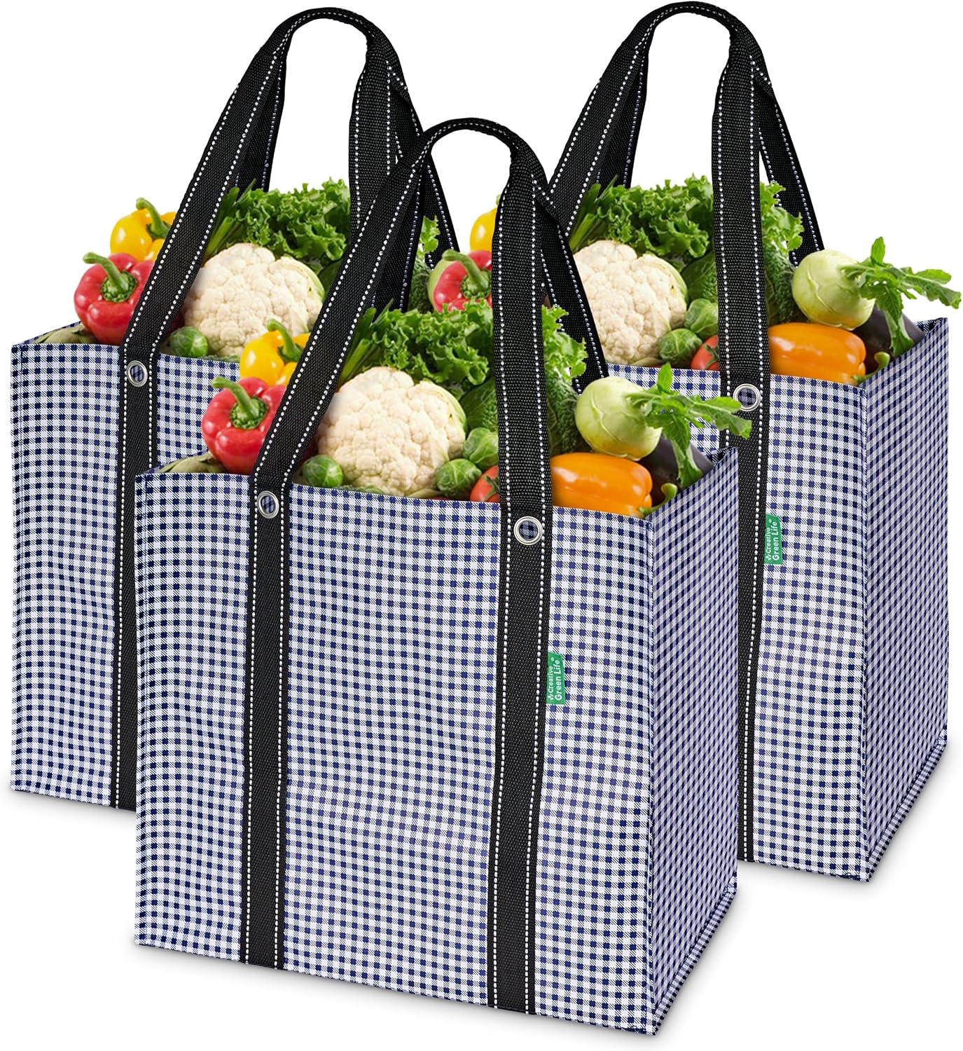 Heavy-Duty Reusable Grocery Bags (3-Pack) – Stand-Up Tote Bags with Foldable Design