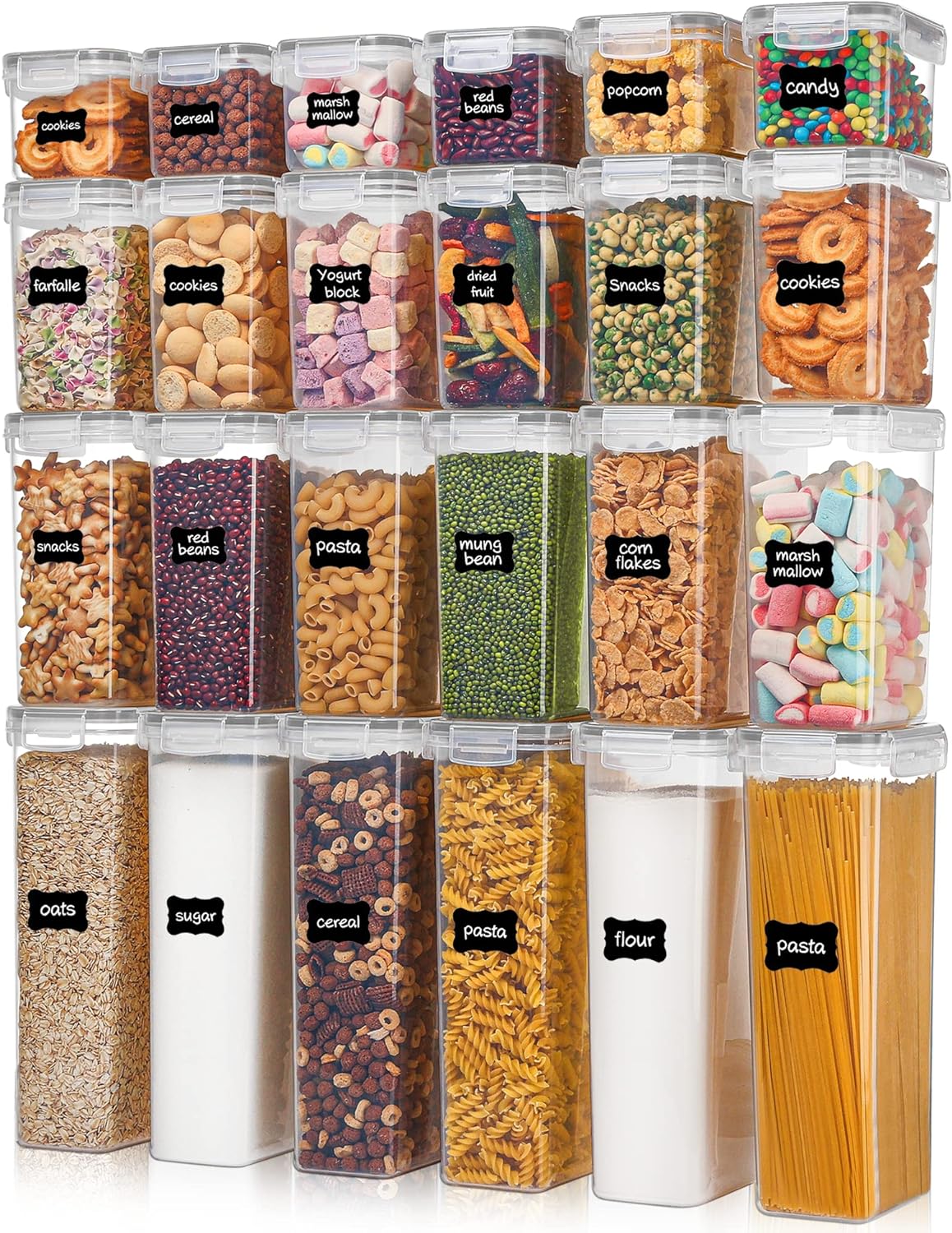 24-Piece Airtight Plastic Food Storage Container Set with Lids for Kitchen and Pantry Organization