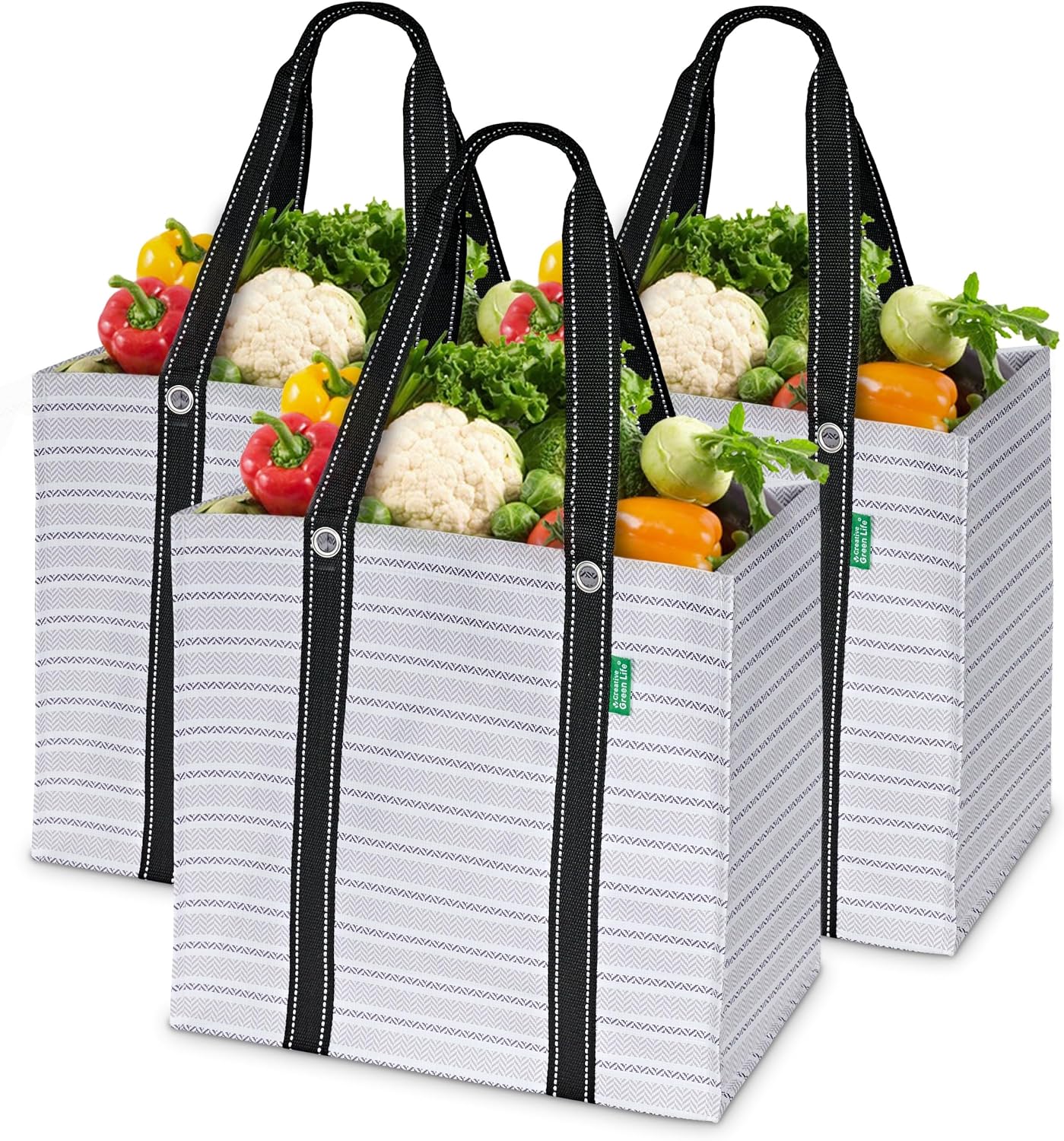 Heavy-Duty Reusable Grocery Bags (3-Pack) – Stand-Up Tote Bags with Foldable Design