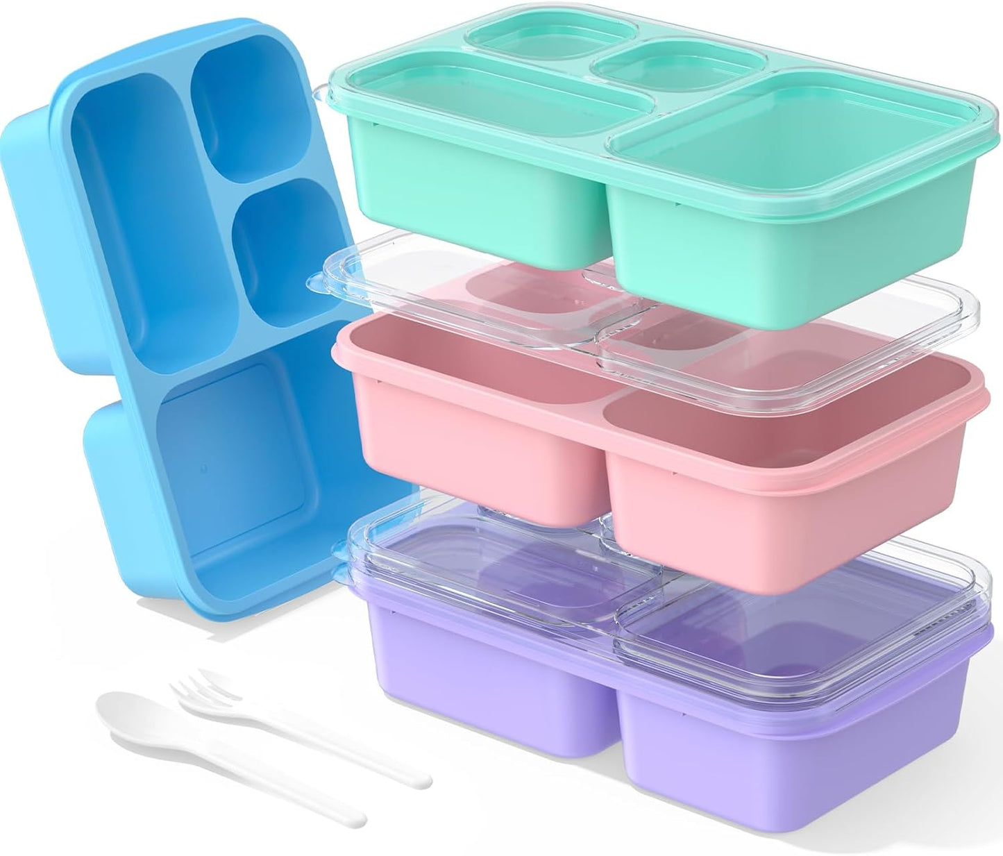 4-Pack Bento Lunch Box Set - Microwave & Dishwasher Safe
