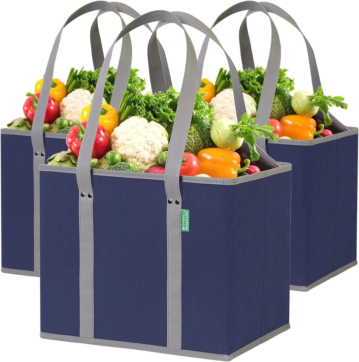 Heavy-Duty Reusable Grocery Bags (3-Pack) – Stand-Up Tote Bags with Foldable Design