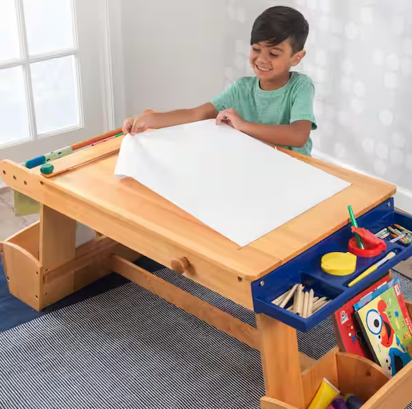 Art Table with Drying Rack and Storage Compartments