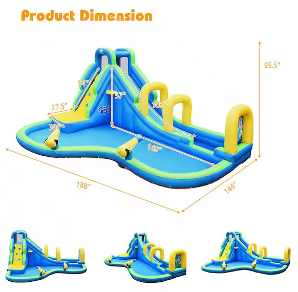 Multi-Color Inflatable Water Slide: Kids Bounce House Castle Splash Pool (No Blower Included)