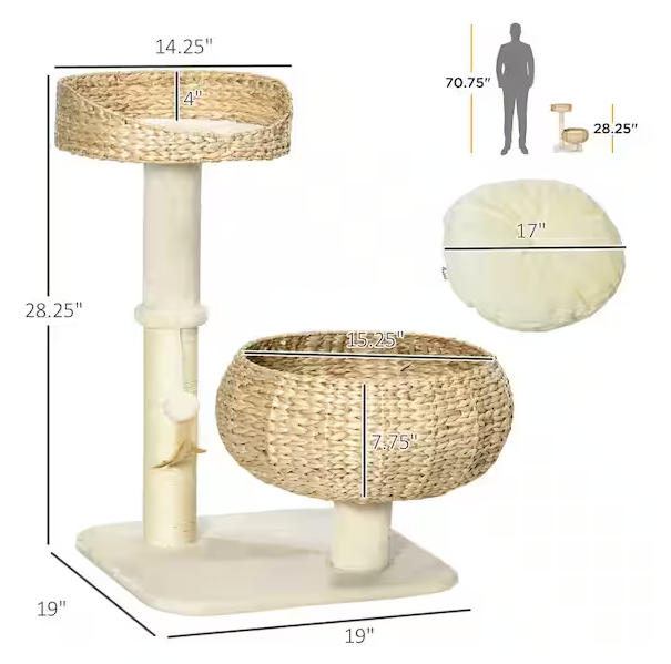 Cat Tree Activity Center with Cattail Beds and Scratching Post, Beige