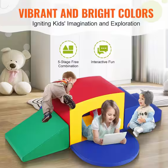 5-Piece Soft Foam Playset Toddler Indoor Climbing Toys with Stairs, Ramp, and Tunnel