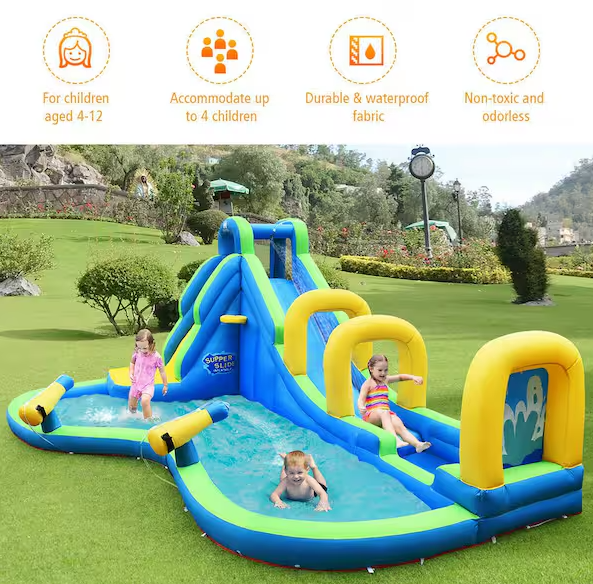 Multi-Color Inflatable Water Slide: Kids Bounce House Castle Splash Pool (No Blower Included)