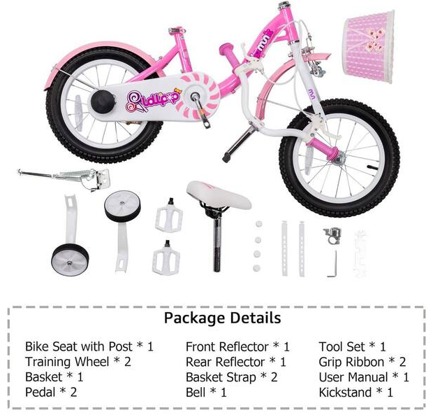 16-inch Chipmunk Kids Bicycle with Basket, Training Wheels, and Kickstand - Pink