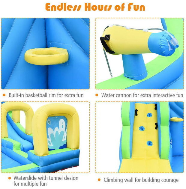 Multi-Color Inflatable Water Slide: Kids Bounce House Castle Splash Pool (No Blower Included)