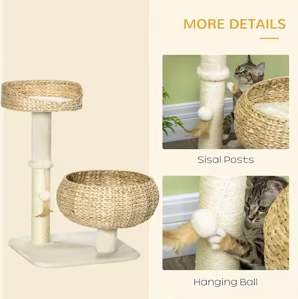 Cat Tree Activity Center with Cattail Beds and Scratching Post, Beige