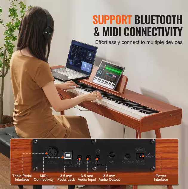88-Key Weighted Digital Piano: Fully Weighted Keys, Dual Keyboard, Built-in Speakers, and 4-Legged Stand